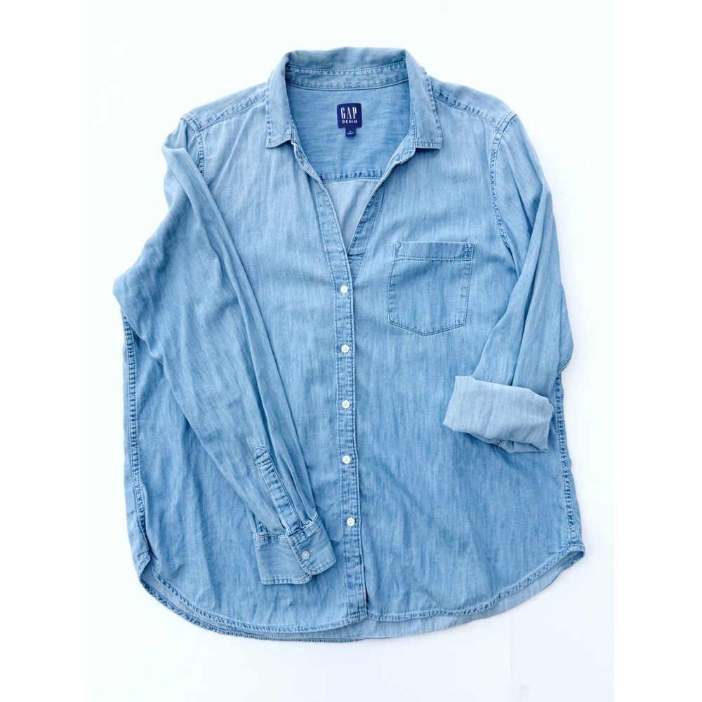 GAP Denim Womens Shirt XL Chambray Button Up Long Sleeve Cotton Preppy Western